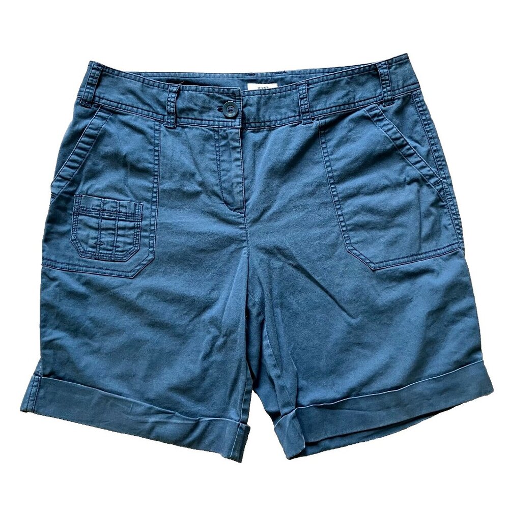 Liz & Co Utility Shorts with Pockets Blue Cotton 8.5" Inseam